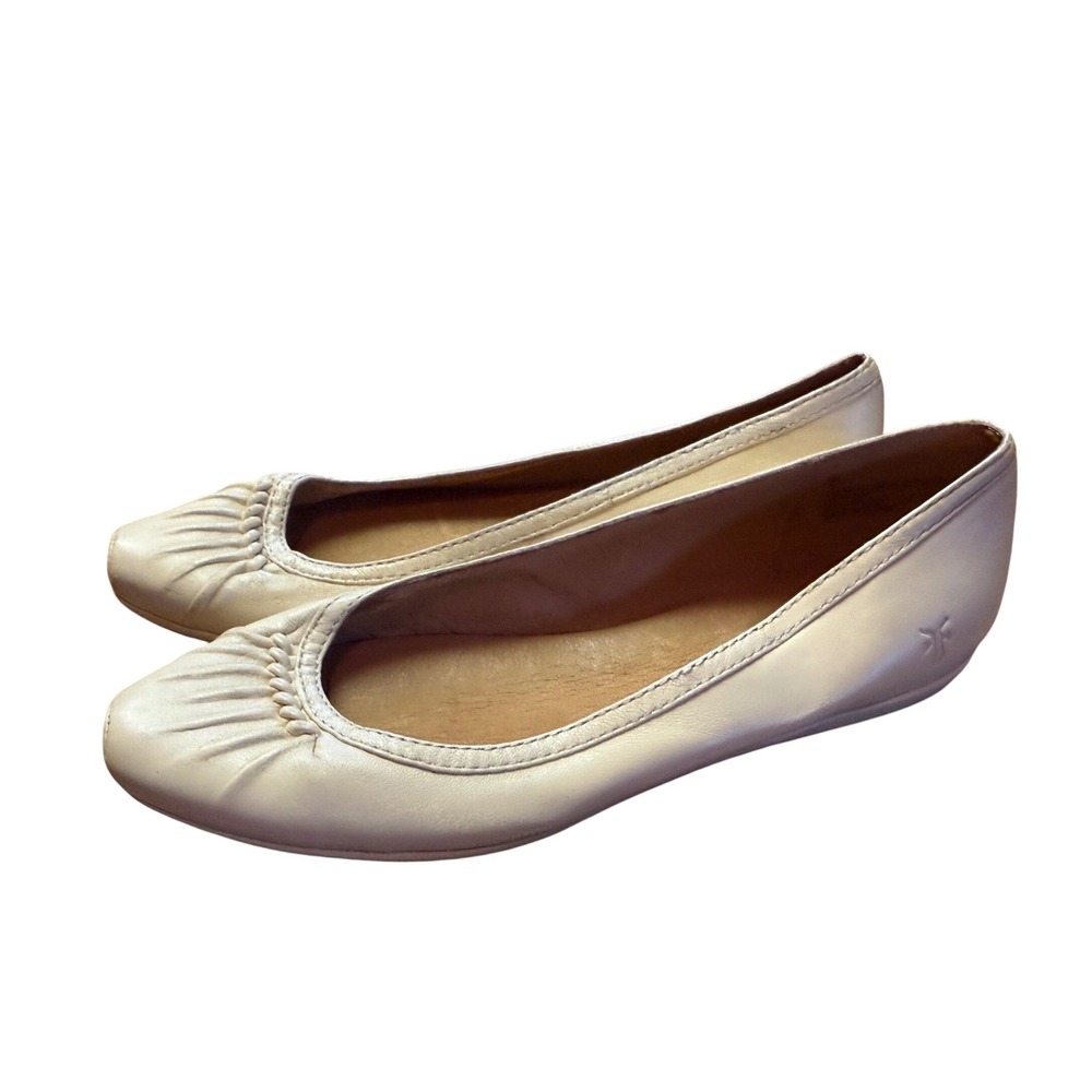Frye Clementine Ruching Skimmer Cream Leather Ballet Flats sz 6 Womens